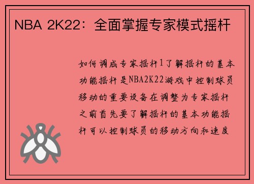 NBA 2K22：全面掌握专家模式摇杆